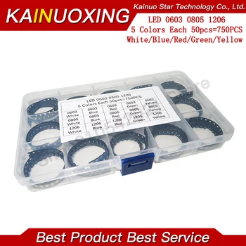 750 teile/los SMD LED Kit 0603 0805 1206 Rot/Grün/Blau/Weiß/Gelb led-diode set 5 farben Jeder 50pcs