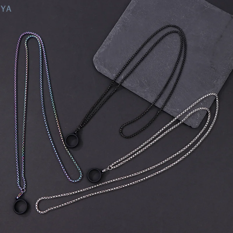 [YA]Anti-Lost Pen Lanyard Anti-drop Portable Metal Chain Necklace Lanyard Metal Lanyard Sling Snake Bone Chain With Rubble Ring view 2