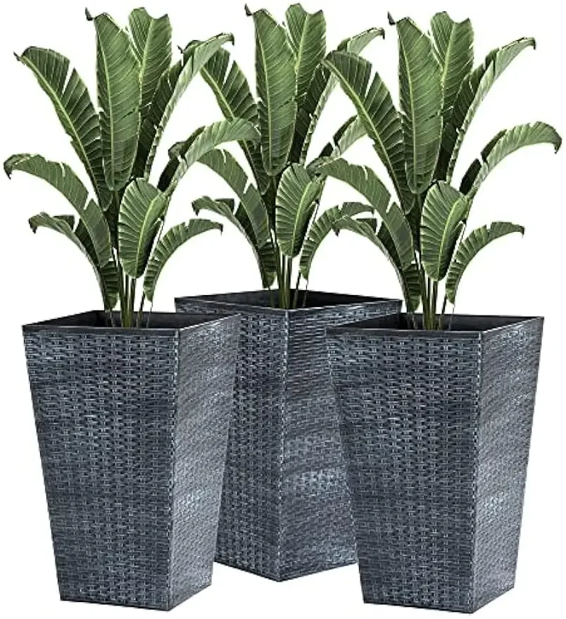 

Set of 3 Planters with Drainage Hole, Outdoor Flower Plant Pots, Indoor Planters for Porch, Front Door, Entryway, Patio and Deck