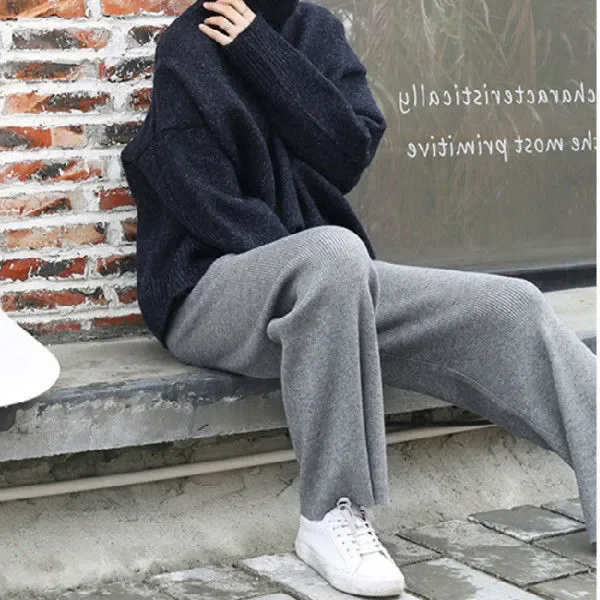 2023 Pants Autumn And Winter Knit Sweater Wide Legs Women Wear Loose Mop Slim High Waist Straight Pants Casual Pine Tight Pants