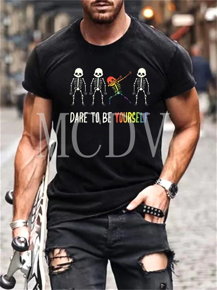 Summer Men's Printed Casual Crew Neck Short Sleeve T-Shirt Dare To Be Yourself LGBT Pride 3D Printed T Shirt