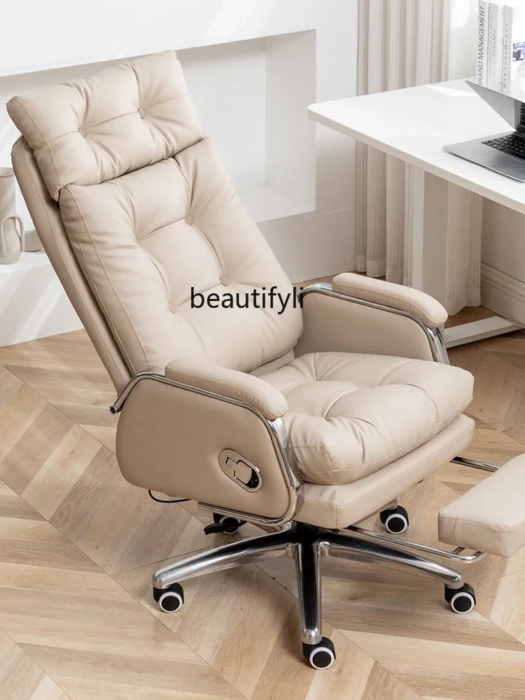 C85 Computer Chair Home Comfortable Couch Reclining Leisure Chair Office Genuine Leather Executive Chair Comfortable Sitting