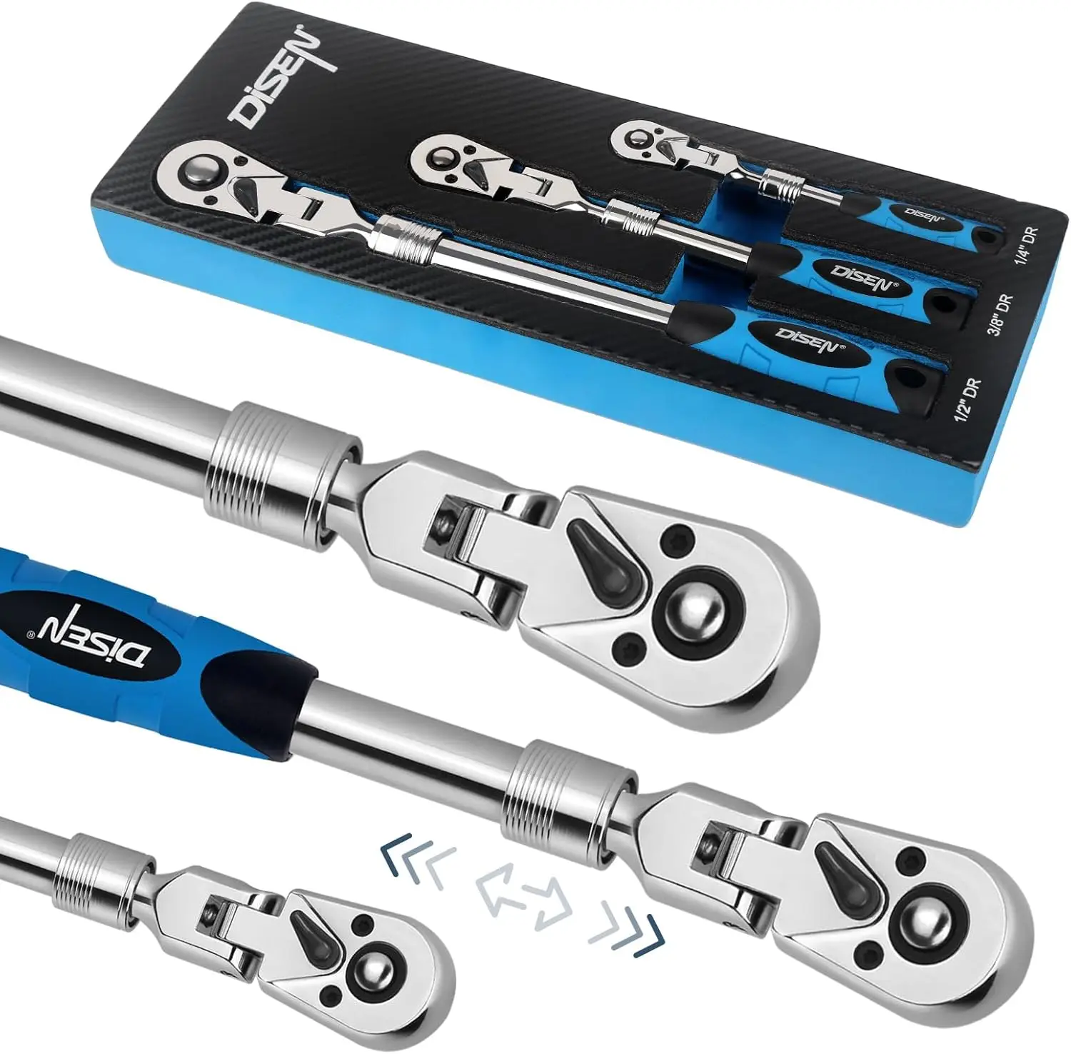 

Набор из 3-х удлиненных трещоточных ключей с EVA-кейсом - привод 1/4", 3/8", 1/2", 72 зубца, резиновая рукоятка - Профессиональные инструменты