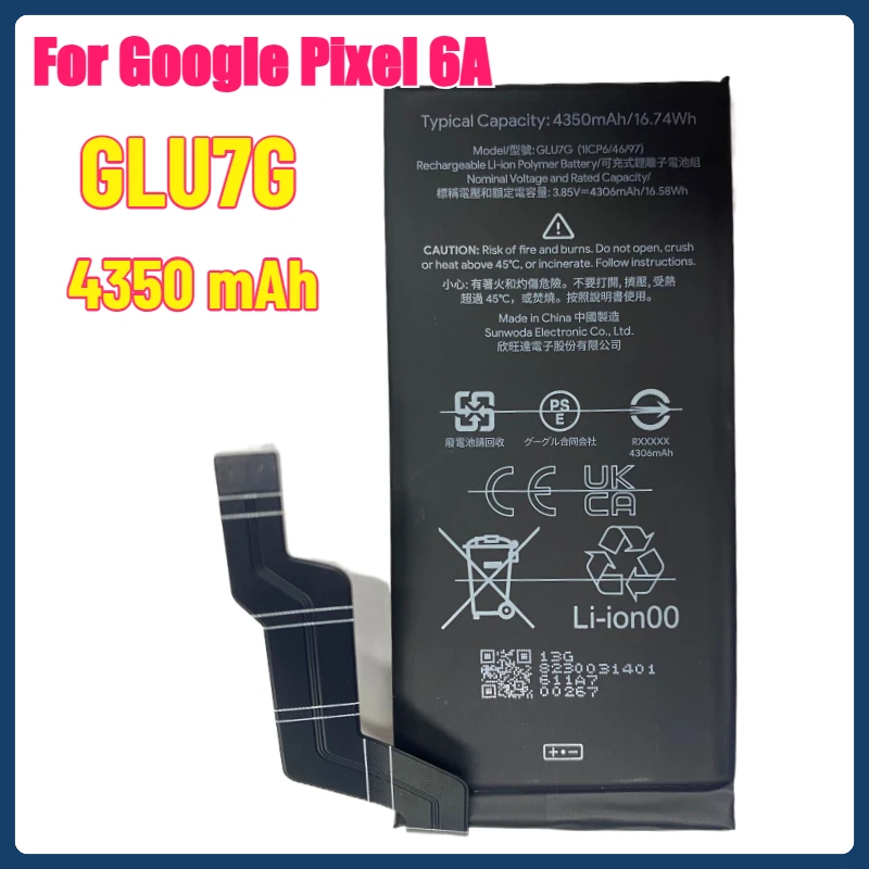 

2 шт., 4350 мАч GLU7G, сменный аккумулятор для Google Pixel 6A, аккумуляторы для мобильных телефонов