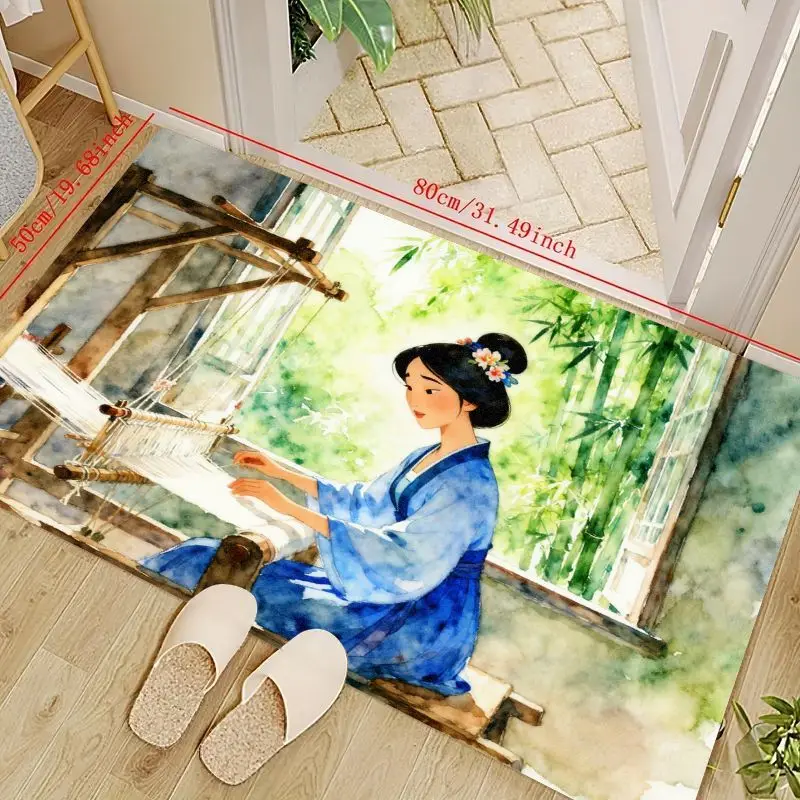 

1 шт. художественный традиционный азиатский коврик принцессы ткавера, элегантный акварельный бамбуковый пейзажный коврик с женским тканым дизайном