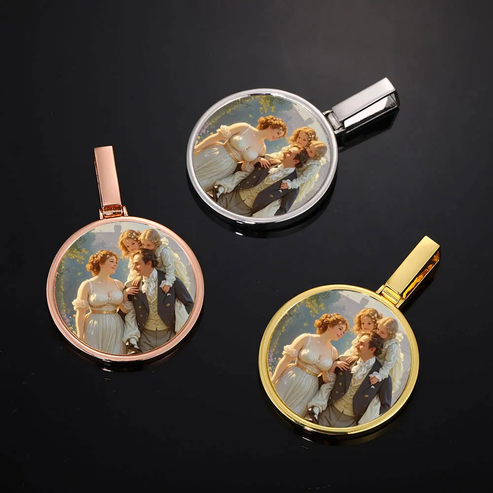 

HHIOK 45mm Circle Photo Pendant Necklace Customize Brass Jewelry Memory Personalized Picture Necklaces for Men Women Gift