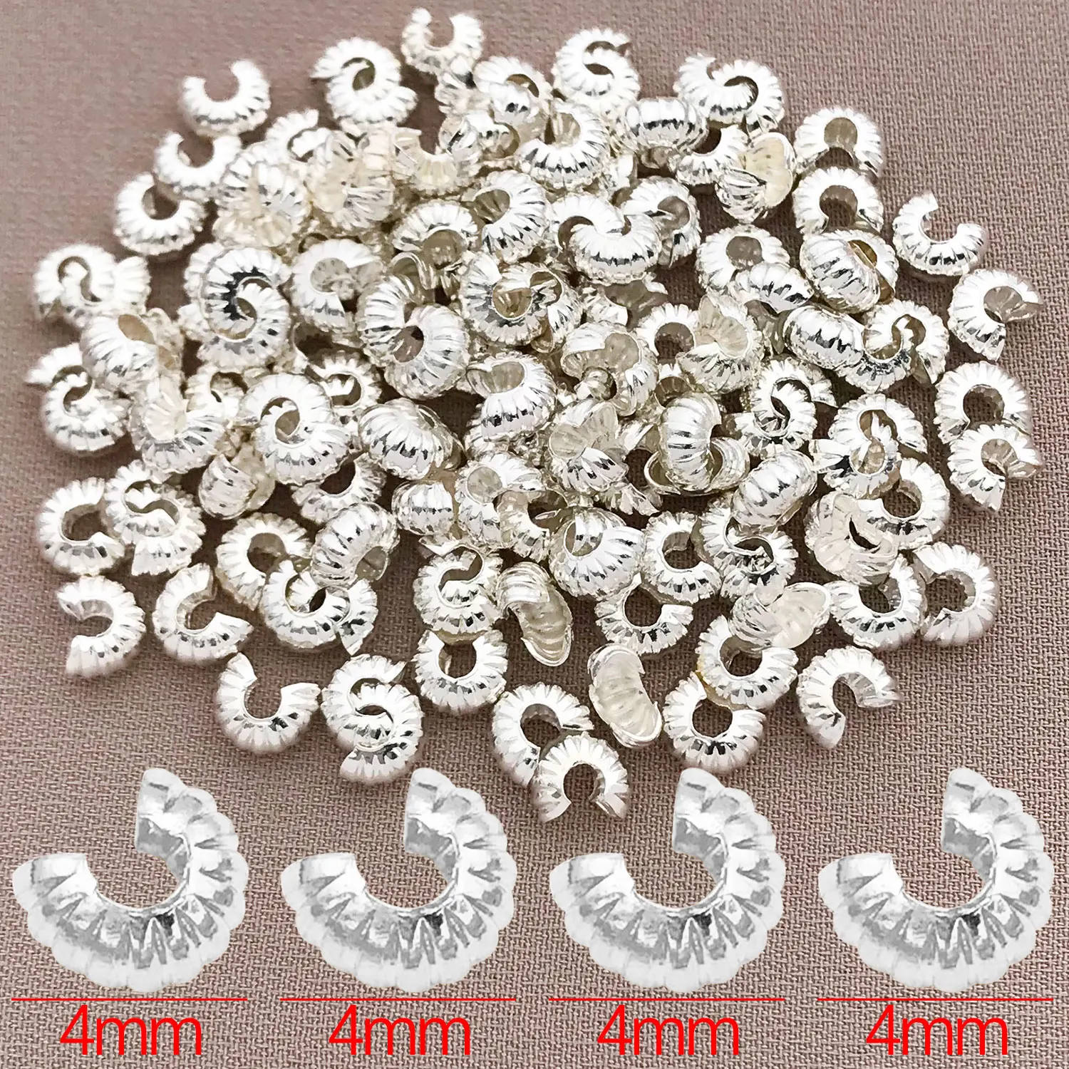 10/20/30pcs 4mm 18K Verkoperd Echt Gouden Dikke Zilverachtige Patroon Crescent End Gesp, DIY Sieraden Maken Accessoires