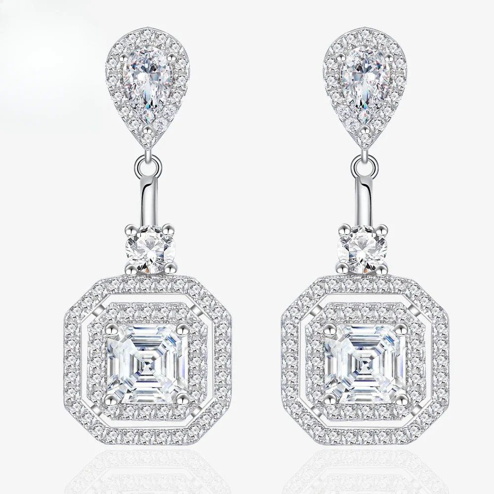 Square Chamfer 6 * 6 Pure White Diamond with 925 Pure Silver Ear Studs for Women, Simple European and American Style