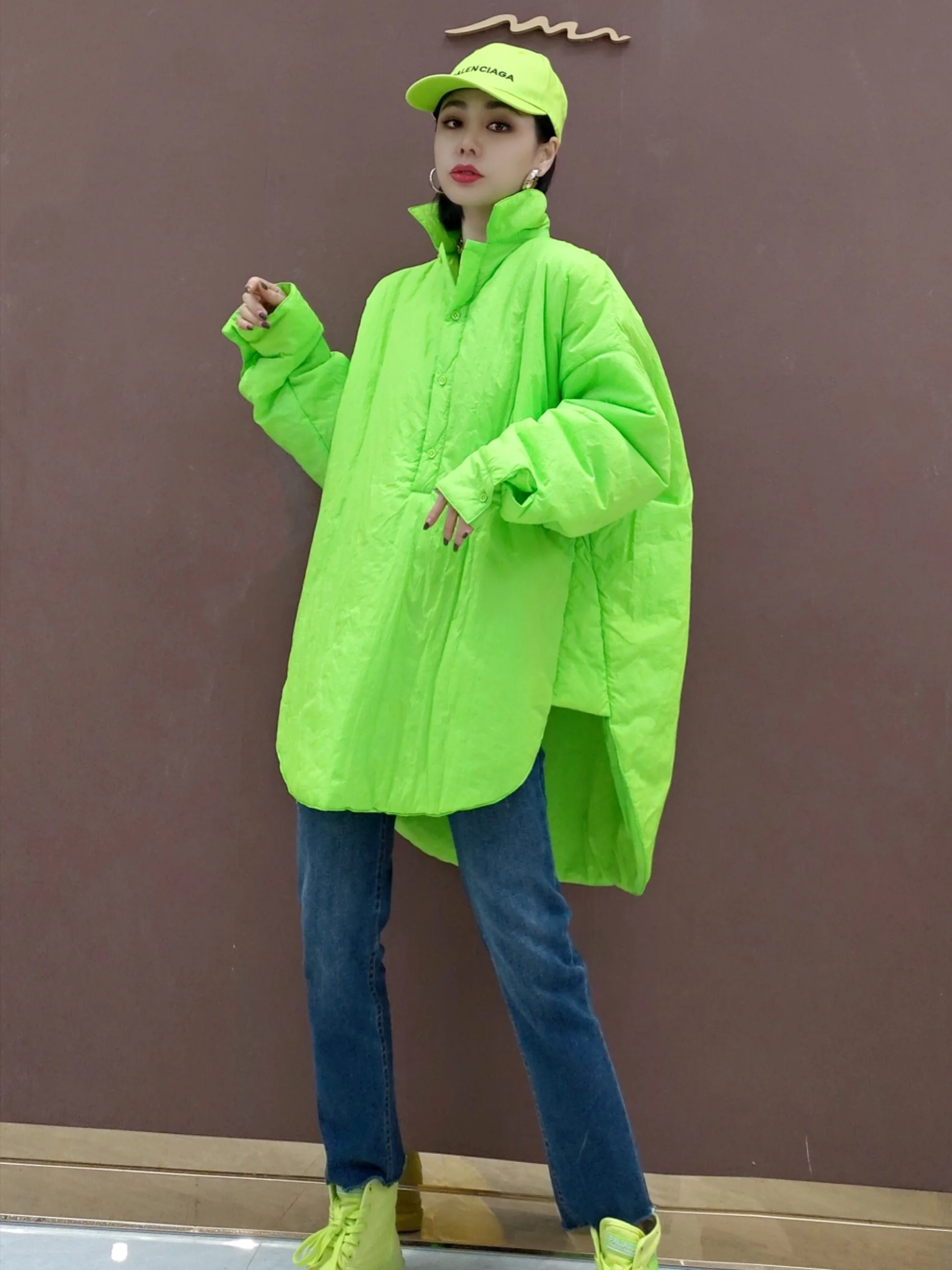 Vefadisa 2024 Spring Autumn Lapel Pullover Parkas Coat Loose Solid Color Thickening Patches Patches Jacket Green Women\'s LHX3987