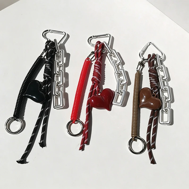 Bag Keyring Braided Keychains Women with Spring Rope Key Chain Red Heart Hanging Decorations Bag Charm Luxury Gift view 4