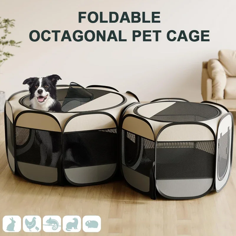 Cat Cage Dog Cage Portable Foldable Pet Octagonal Cage Puppy Shelter Easy To Use Outdoor Large Dog Cages Cat Fences