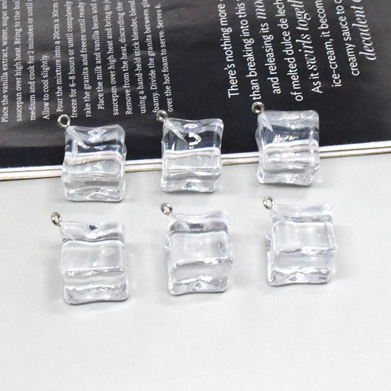 10 pz 20x20mm Quadrato Trasparente Cubo di Ghiaccio Pendenti E Ciondoli In Resina Divertente Ciondolo Irregolare Per Orecchino Portachiavi Creazione