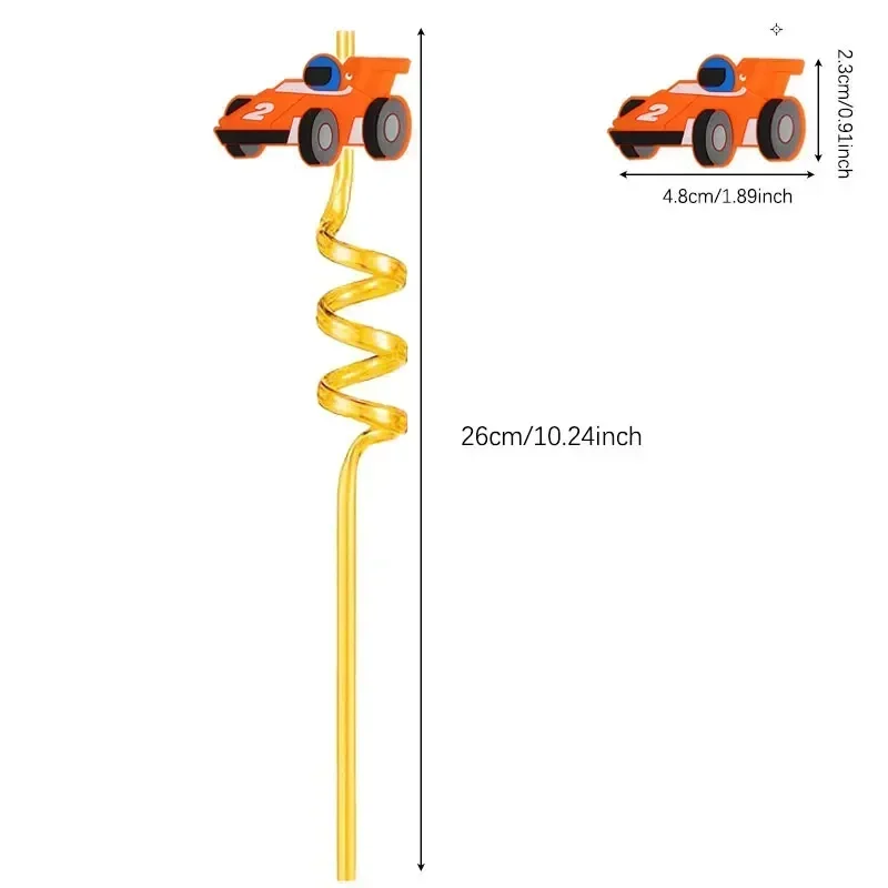 8pcs 26cm Racing Kids Party Themed Straws Reusable Car Plastic Helical Drinking Straw for Boy Racing Car Birthday Party Decor