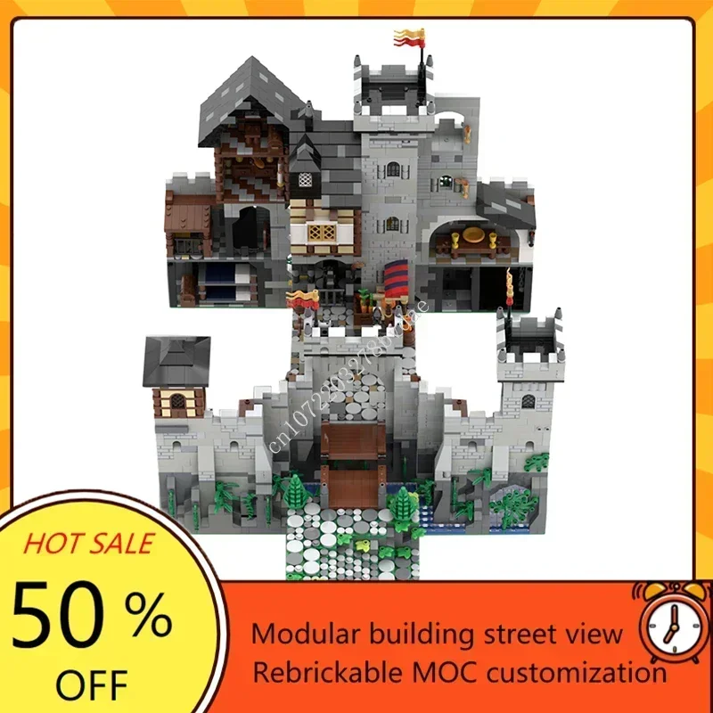 Château en pierre médiévale MOC, Architecture médiévale créative, modèle de château, Puzzle personnalisé, modèle d'assemblage, jouets, 5108 pièces