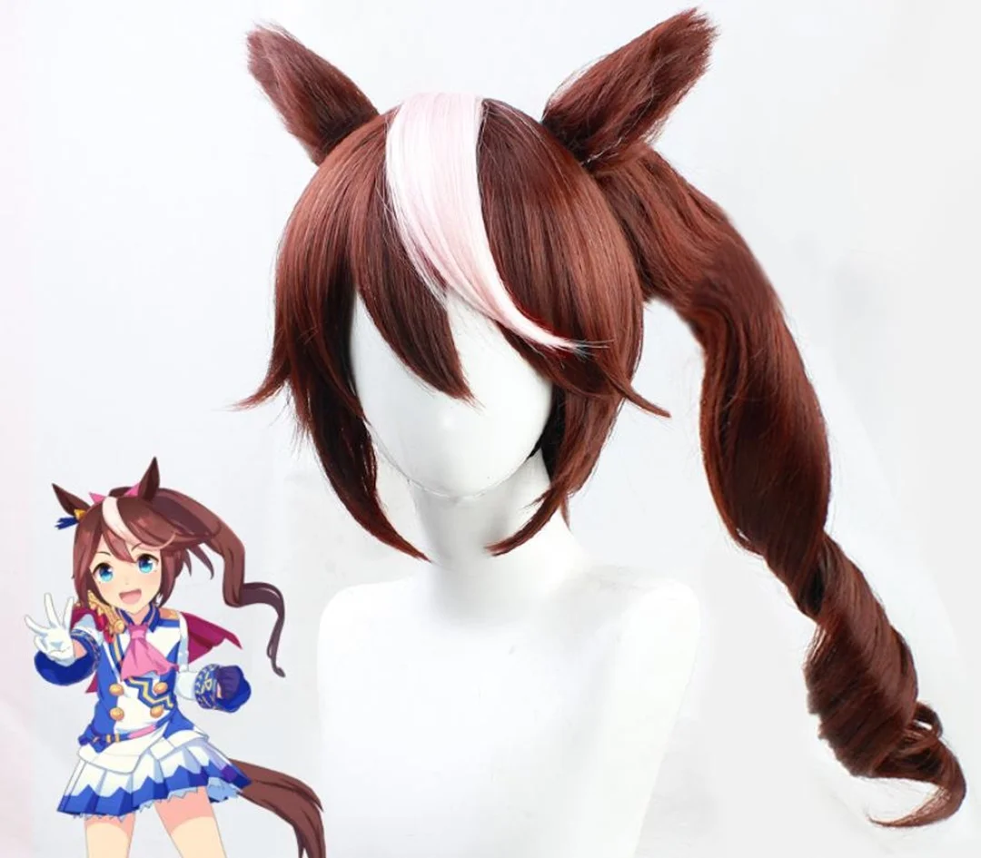 Peluca de Anime Uma Musume Pretty Derby Tokai Teio, peluca cosplay de cola de caballo marrón, peluca para fiesta de Halloween