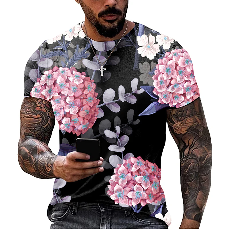 Flower Floral Plant 3D Print T-shirt Men Women Summer Short Sleeve T Shirts Oversized Harajuku Streetwear Tees Top Kids Clothing