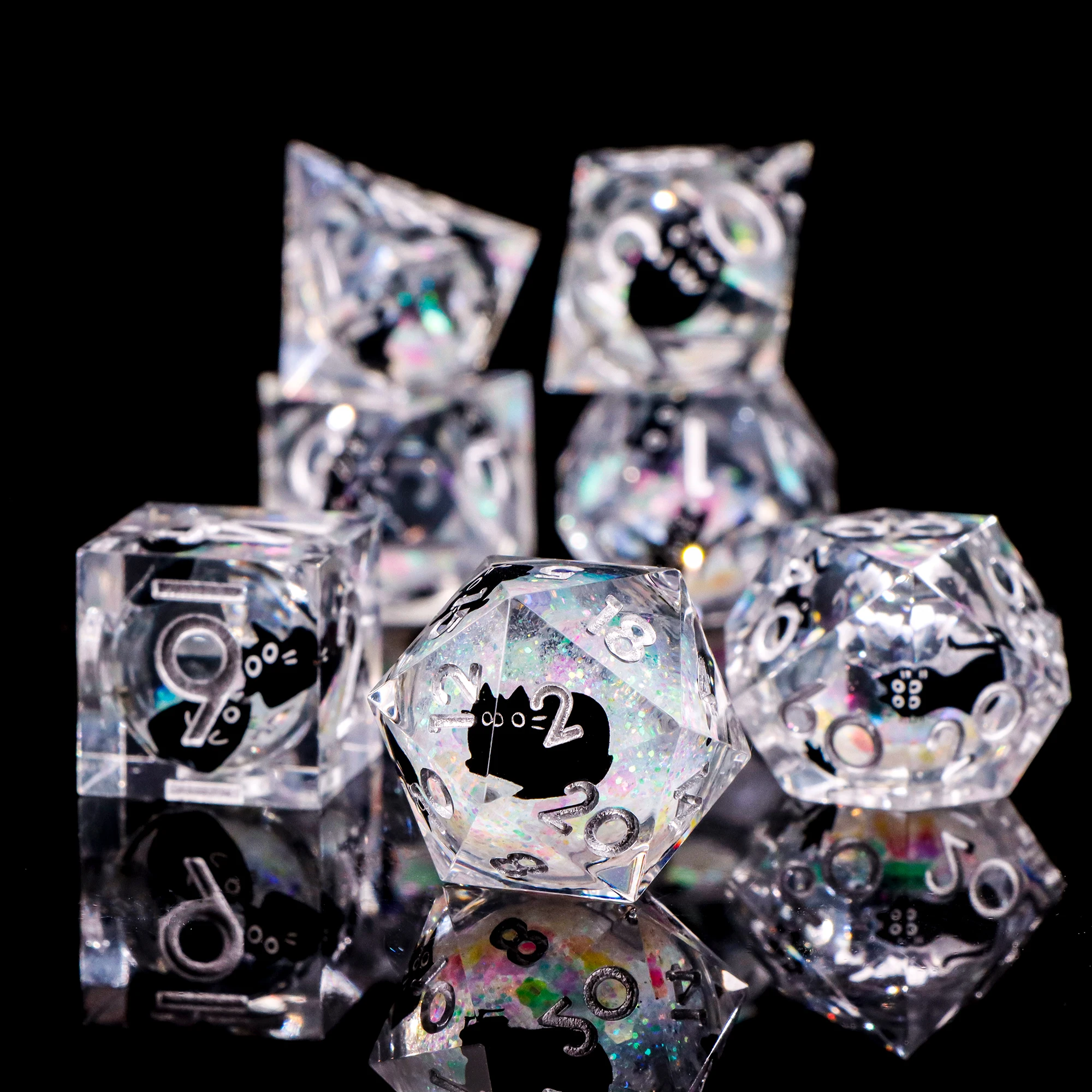 

7PCS Liquid Core Cat Resin Dice Set | Aesthetic Fluid Sand Polyhedral Dice for DND/RPG Tabletop Games (Dungeons & Dragons