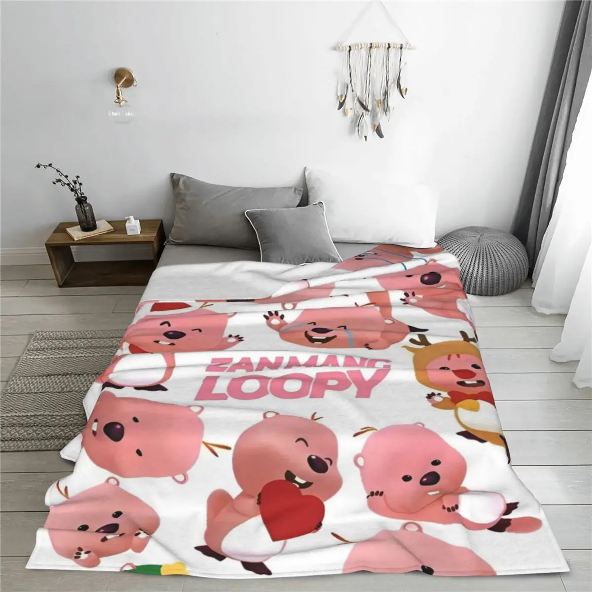 Zanmang Loopy Cartoon Coral Fleece Plush Throw Blanket Cute Kawaii Blanket for Bed Office Lightweight Thin Bed Rug