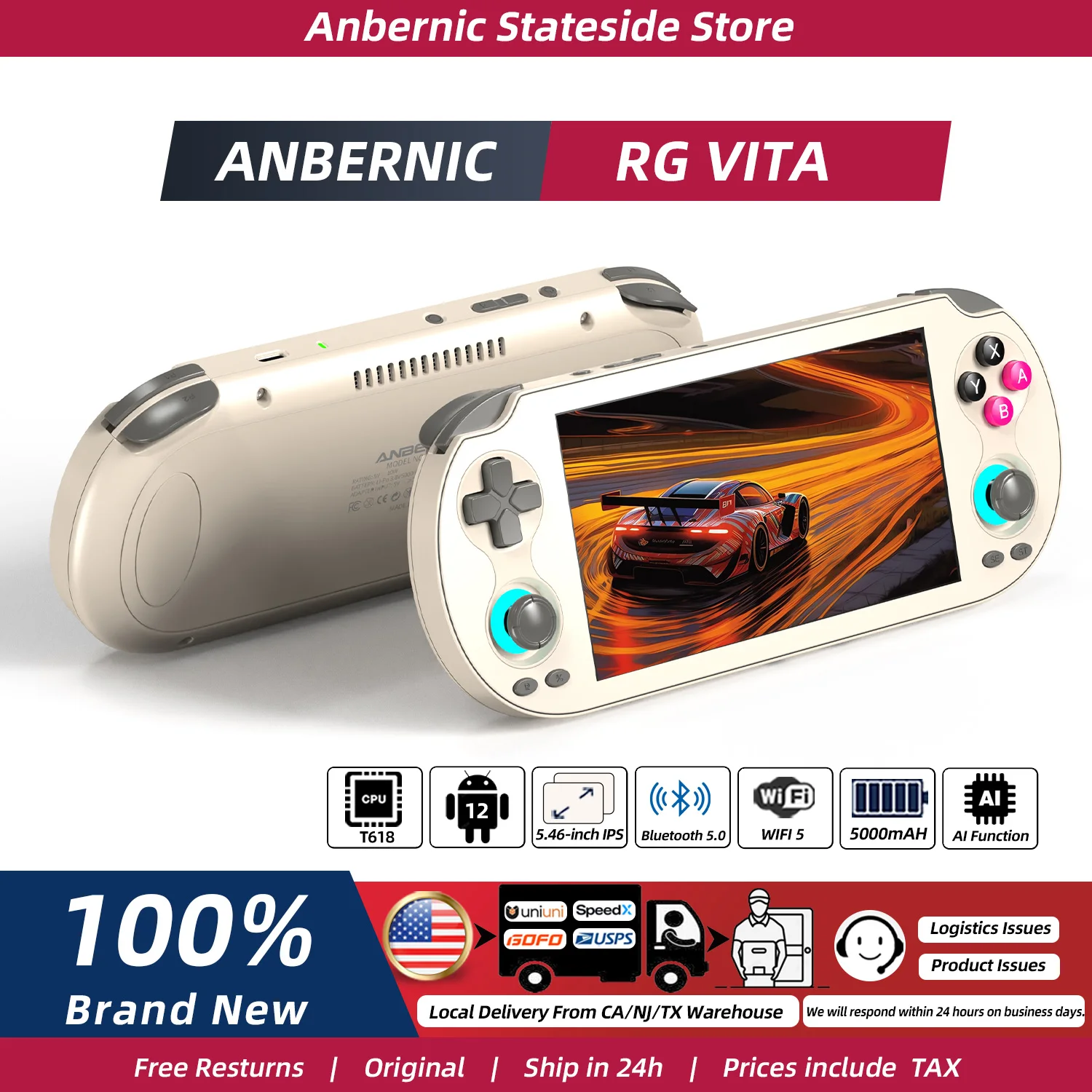 Anbernic RG Vita Retro Handheld Game Console 5.46-inch IPS Touchscreen 3GB+64GB Storage 3000mAh Battery Android 12 Gaming Device