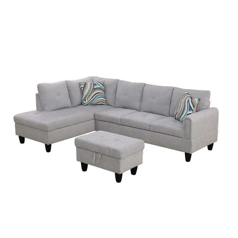 

Серые фланелевые диваны, комплект диванов из трех предметов с османскими высококачественными диванами без катышков, двухслойная ткань с пружинами, каркас из массива дерева