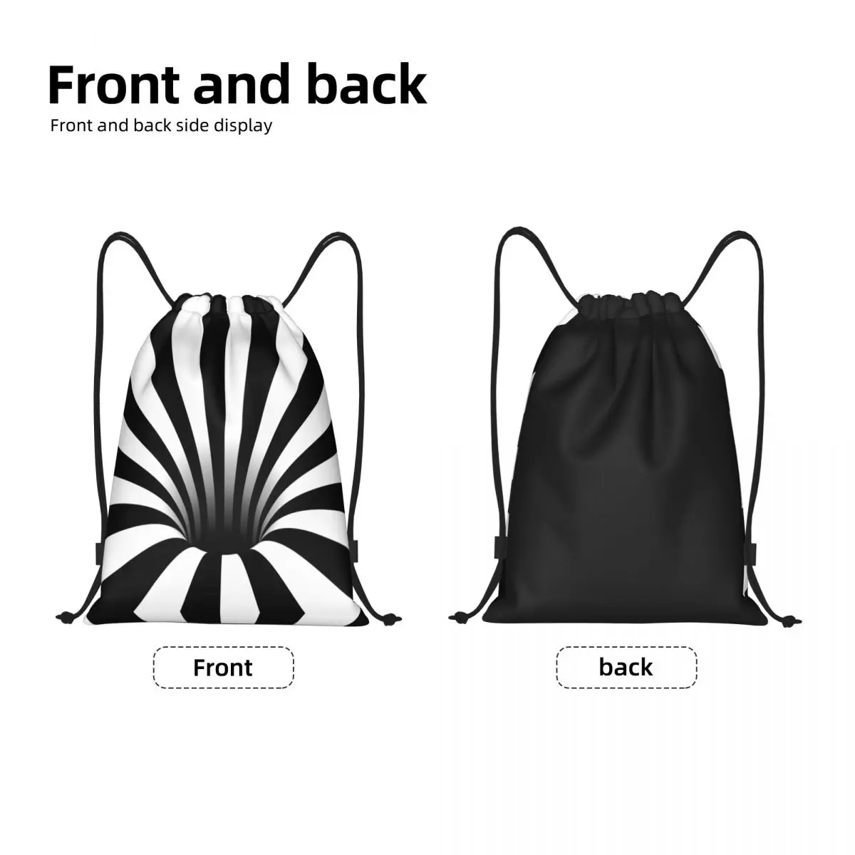 Custom Abstract Black Hole Drawstring Backpack Gym Sport Sackpack Foldable Optical Illusion Black White Lines Training Bag Sack