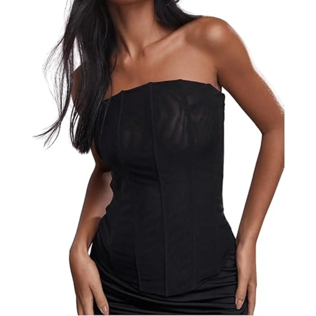 Corset Sexy Women Strapless Mesh Overbust Tops Zipper Boned Busiter Cami Solid Skinny Vest Summer 2025 Harajuku Corsets Tank Top
