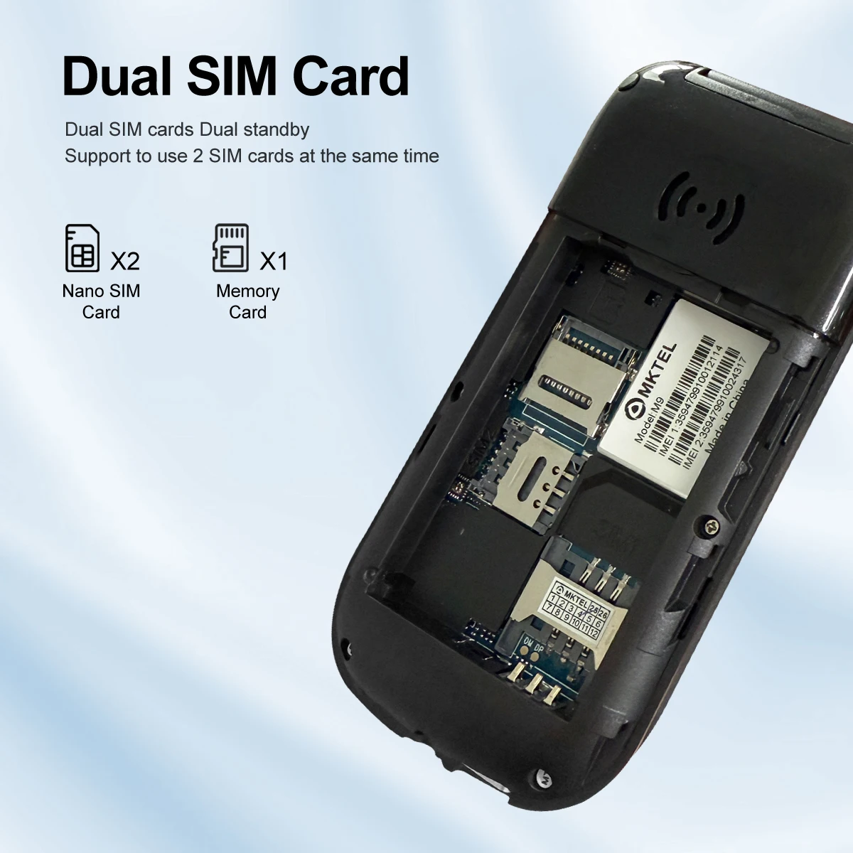 MKTEL M9 téléphone portable à rabat 2G 2.4 "affichage 1000mAh batterie double SIM double veille MP3/MP4/FM Radio débloquée personnes âgées fonction téléphone