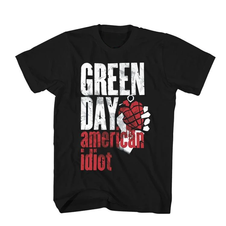 

2025Green Day Rock Мужская хлопковая классическая футболка с коротким рукавом в стиле панк Винтажная свободная футболка с круглым вырезом и коротким рукавом