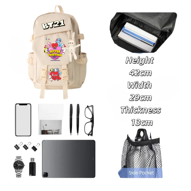 Anime BT21 Waterdichte reisrugzak Multifunctionele laptoprugzak met hoge capaciteit Studenten Cartoon schooltassen Cadeau