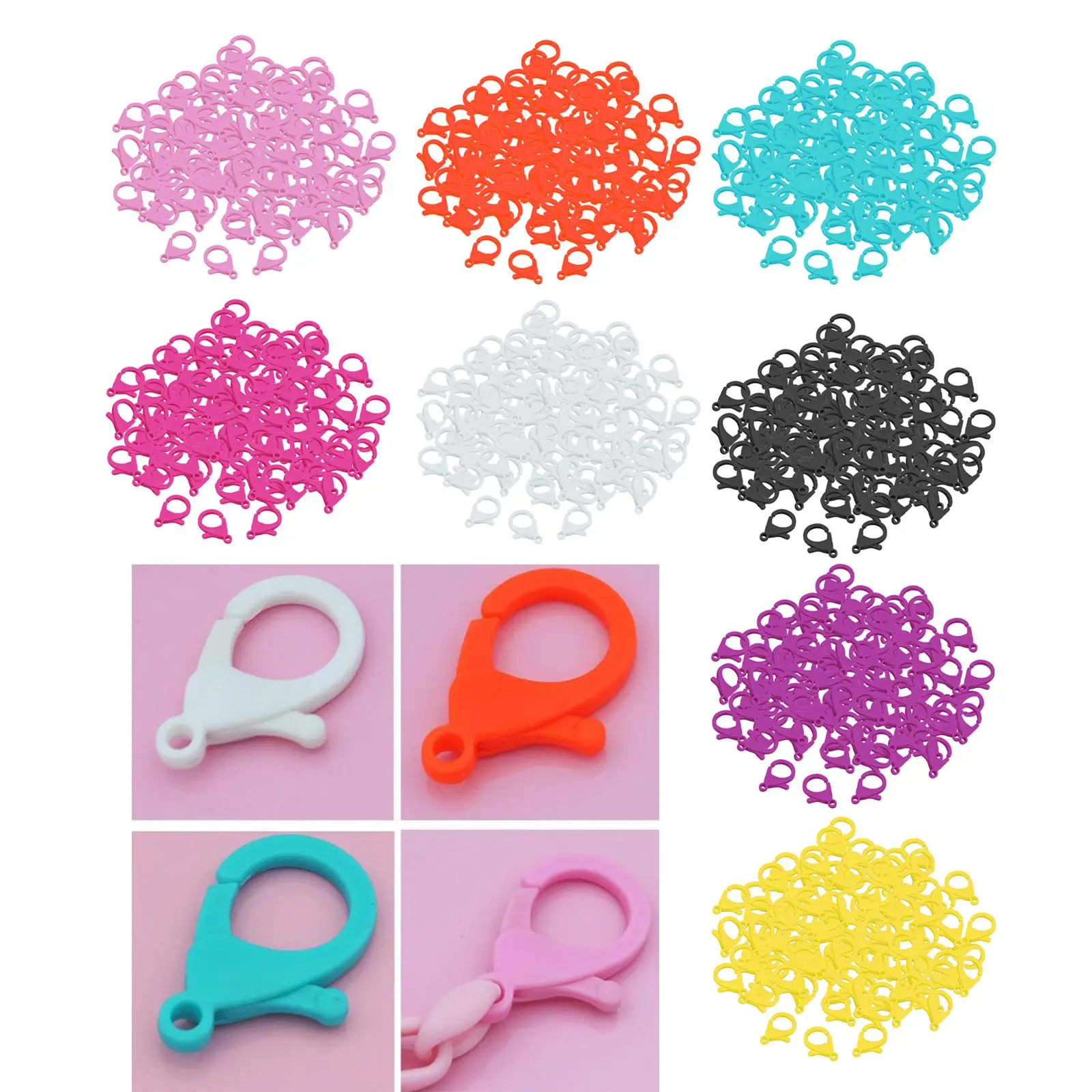

100Pcs Plastic Lobster Claw Clasps Hooks Lanyard for DIY, Crafts, Handmade, Key Chain, Toy Accessories,25x35 mm/0.98x1.37 inch
