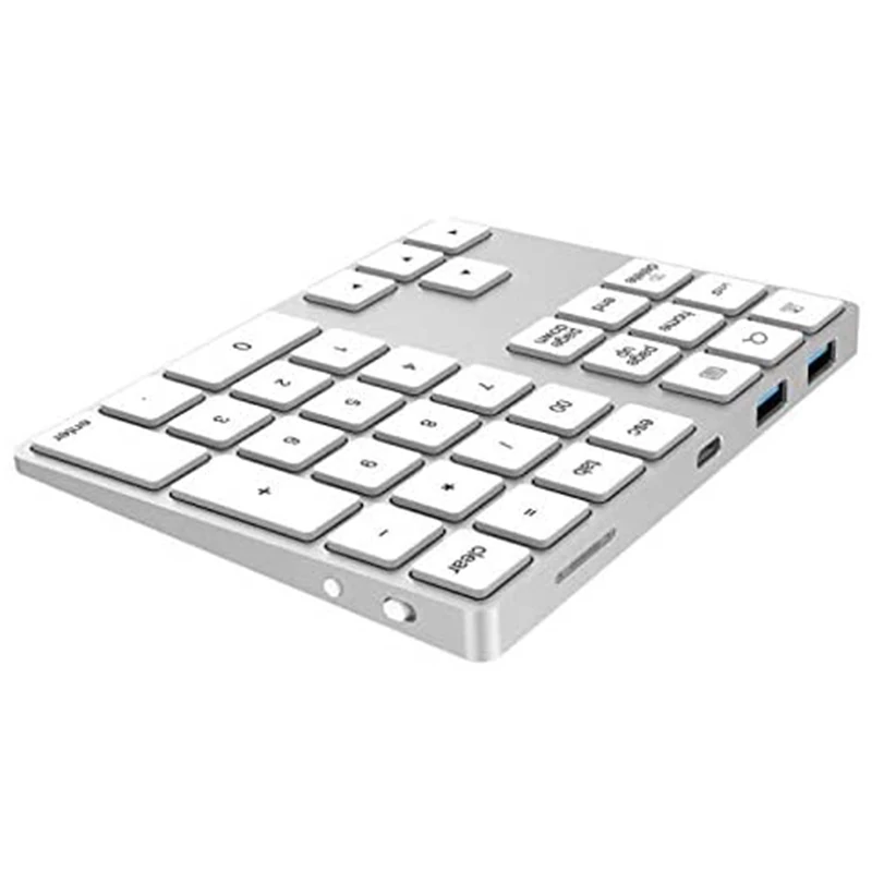 Wireless Number Keyboard 34-Keys Numeric Keypad+USB Type-C Hub Bluetooth Numeric Keypad,Rechargeable Wireless Pad