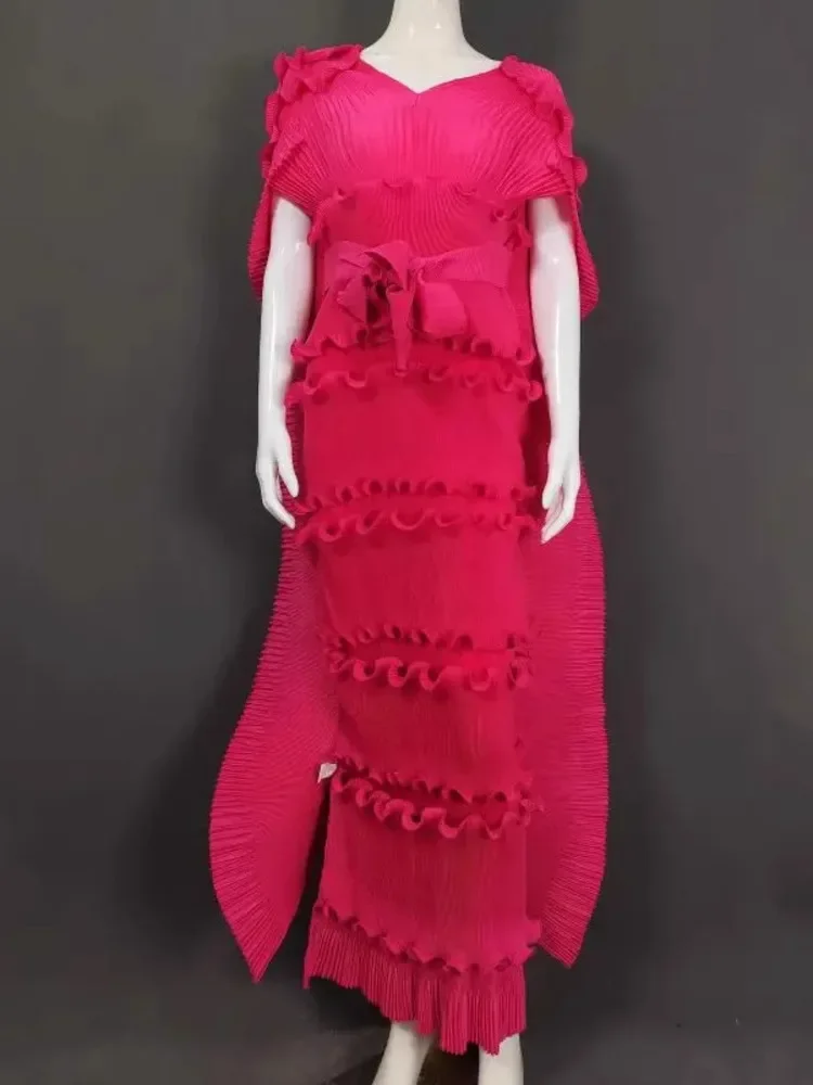 

Women's V-Neck Solid Colour Ruffle Cape Style Elegant Party Evening 2025 Summer Fashion Casual Dresses Trendy Pleated Dresses