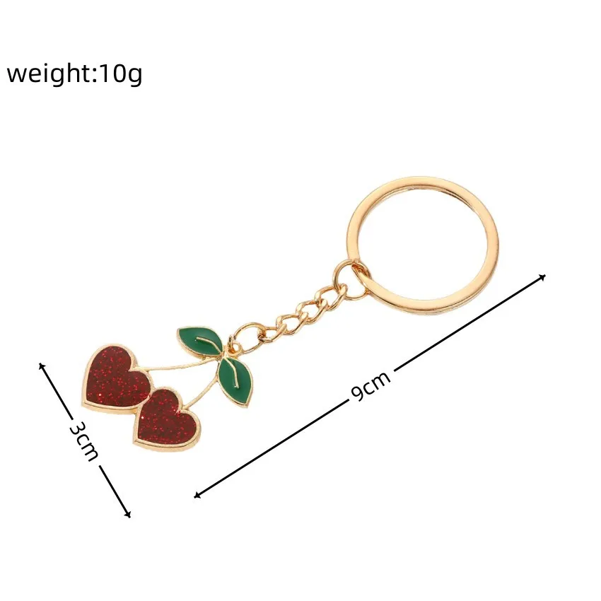 Fashionable Metal Fruits Cherry Key Rings Cute Peach Heart Pendant Women's High-Grade Keychain Bags Attachment Small Gift