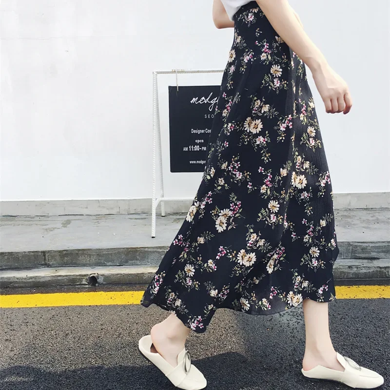 

2023 Summer New Women One Piece Halter Chiffon Dress High Waist Lace Up Long Floral Skirt Free Size Elegant Skirt Women Skirt