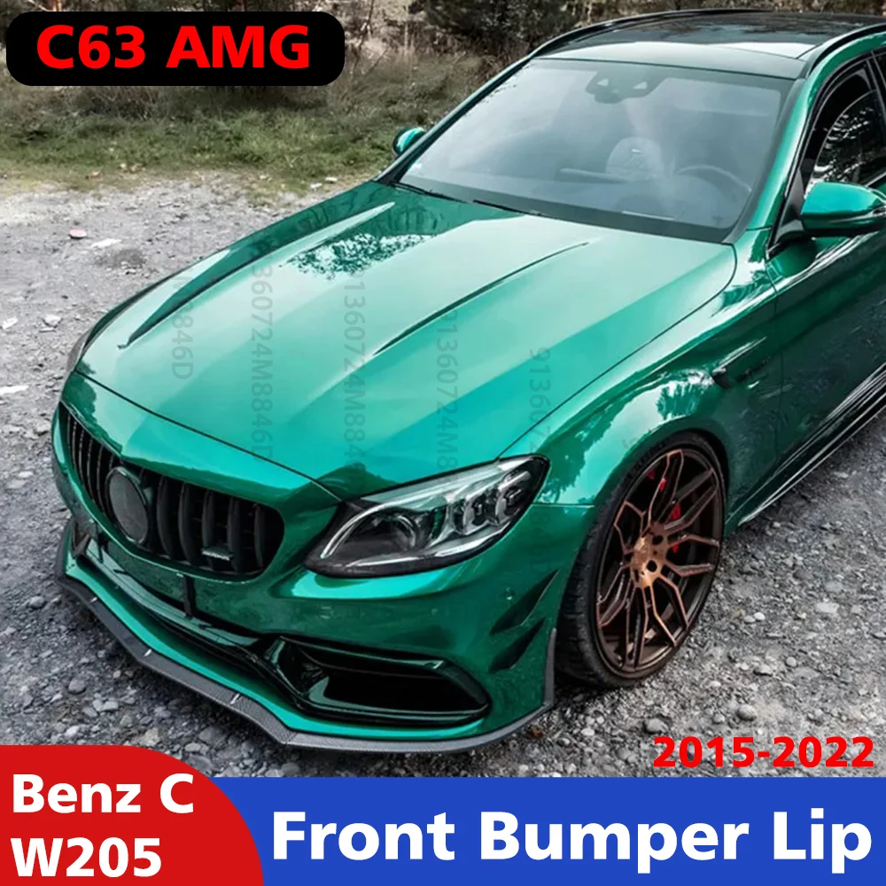 

For Mercedes Benz W205 C63 AMG 2015-2022 Front Bumper Splitter Lip Glossy Carbon Fiber Exterior Body Kit