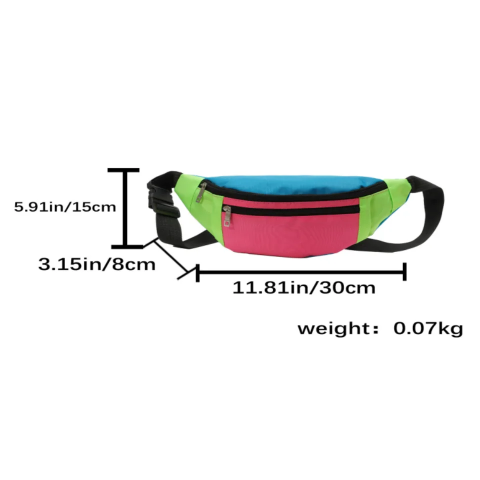 Adjustable Large Capacity Lightweight Nylon Mini Fanny Pack Zipper Closure Urban Style Bright Color Sports Fitness Travel Chest