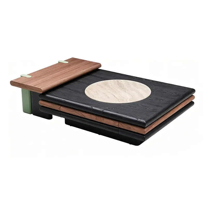 Medieval Retro Wood Coffee Table Set Solid Wood Veneer Designer Creative Storage Living Room Furniture New Home Decor