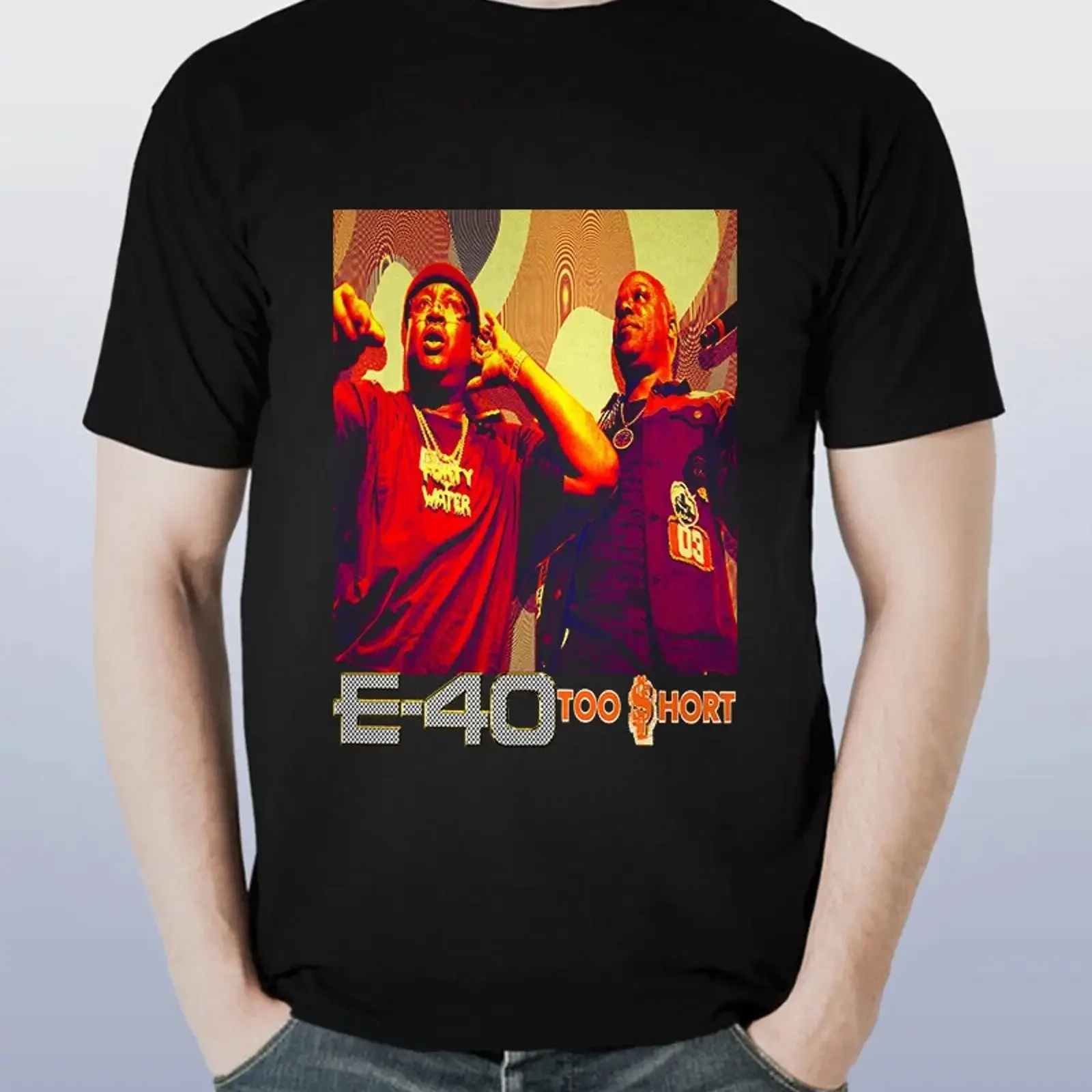 THE E40 X TOO SHORT Slevee Schwarzes T-Shirt Bild 1 von 2 Vintage-Waschung, modisch, weiche Designerkleidung für Herren, vielseitig, dehnbar