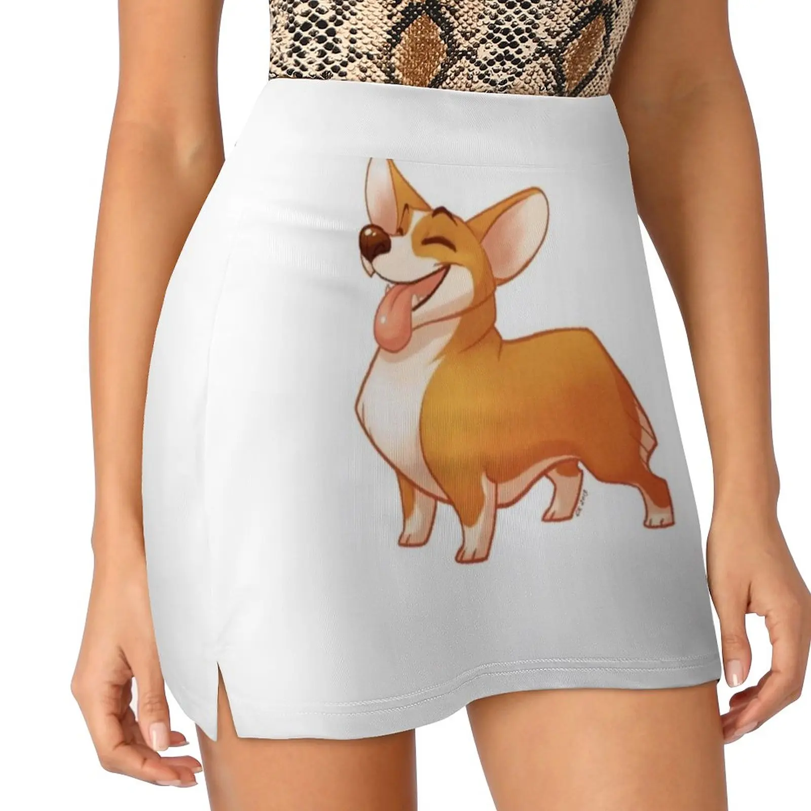 Happy Corgi Women's skirt With Pocket Vintage Skirt Printing A Line Skirts Summer Clothes Corgi Dog