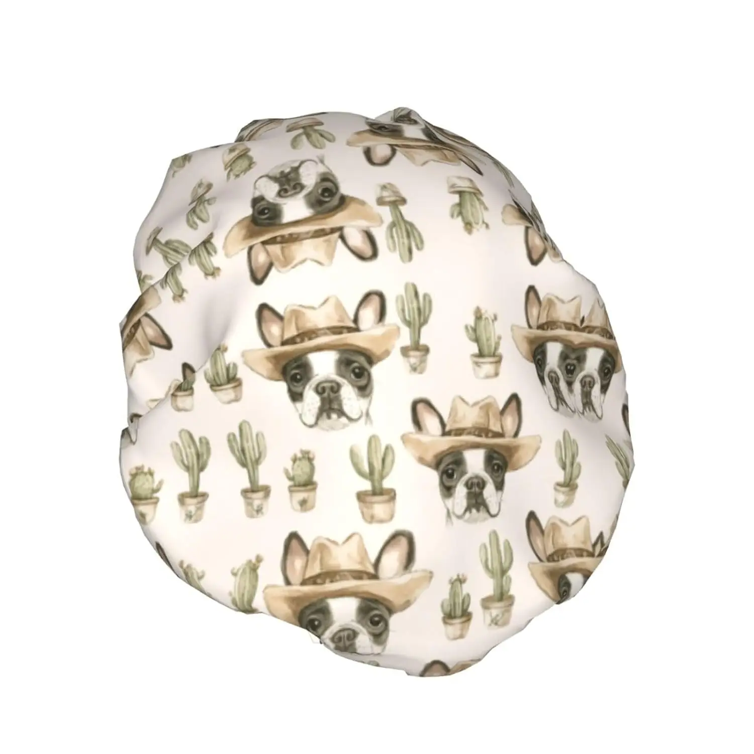Cute Western Cowboy Boston Terrier Shower Cap Reusable Waterproof Double Layer Elastic Hair Bath Caps For All Hair Lengths