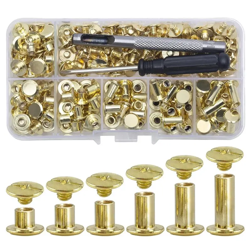 B08B-Leather Rivets 110Pcs Chicago Screws Assorted Screw Rivet For Leather For Decorate And Repair Crafts Binding C
