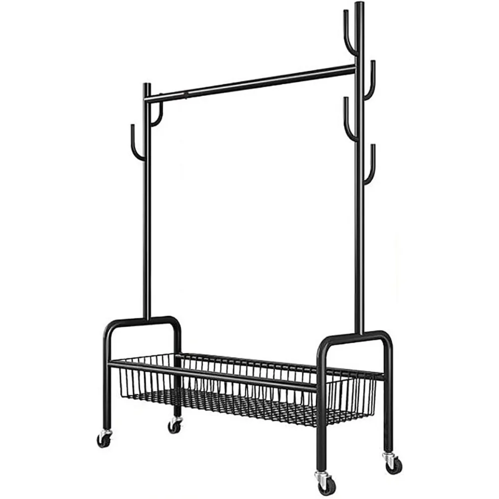 

Shoe Bench Coat Stand Rack Hanger Metal Coat Rack Stand with Basket Free Standing Garment Rail with Hanging Rod