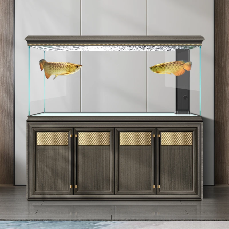 Solid wood ultra-white glass arowana tank living room large 2025 new household bottom High Quality
