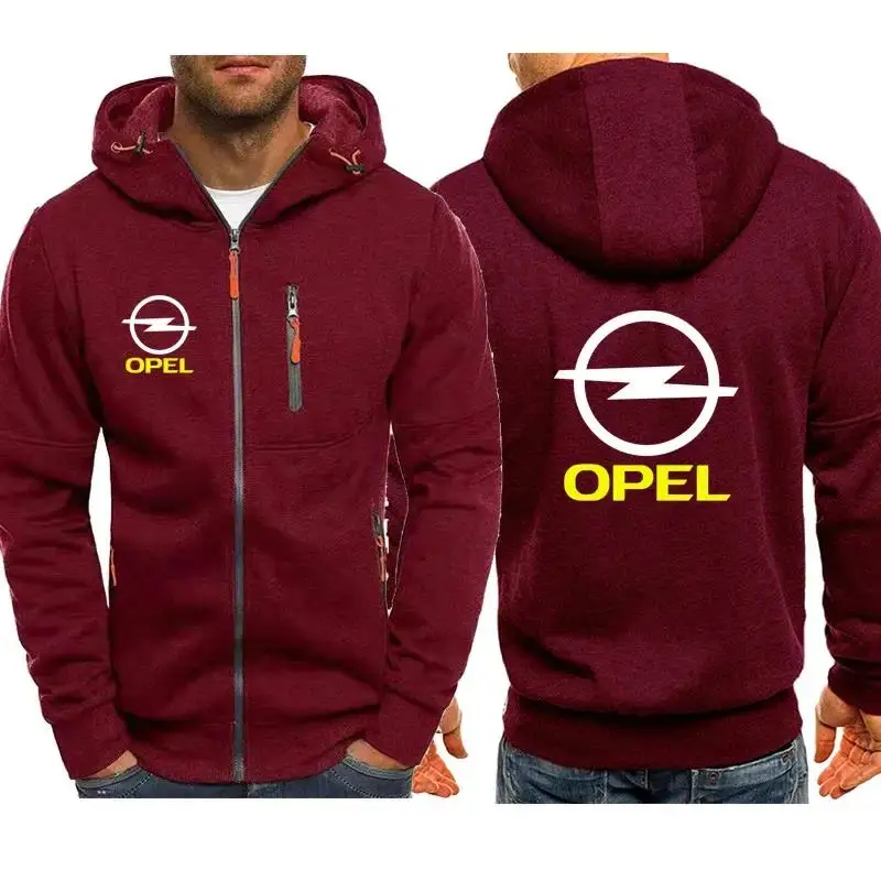 オペルメンズジッパー付きジャケットとロゴフード付きスポーツウェア原宿カジュアルストリート服春秋ファッションフリース裏地ジャケット/コート