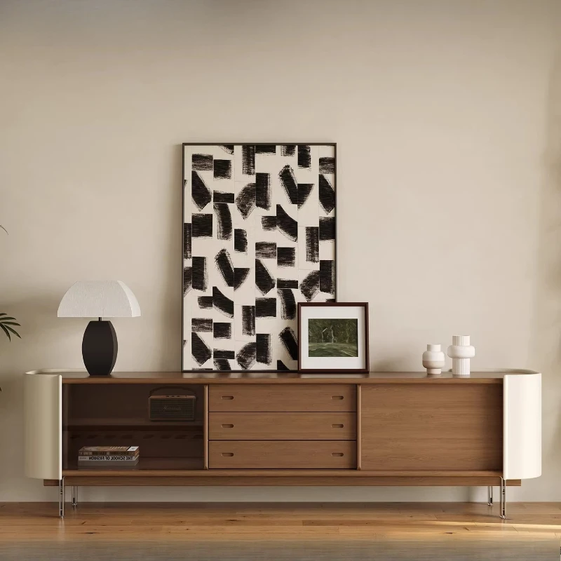 

Medieval solid wood TV cabinet living room 2025 new retro small apartment TV cabinet