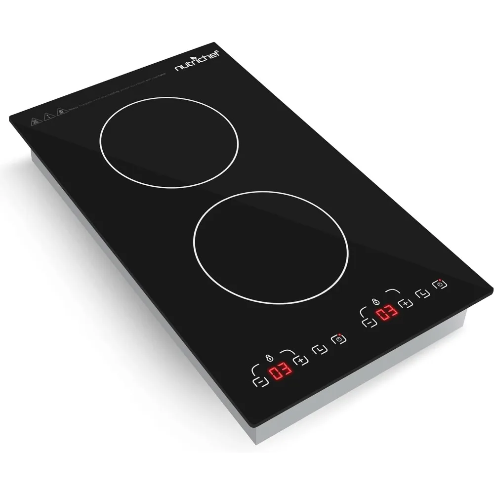 Induction Cooktop- 2 Glass Induction Burner Zones with Adjustable Temperature Settings-1800W Cooker with Digital Touch Sensor