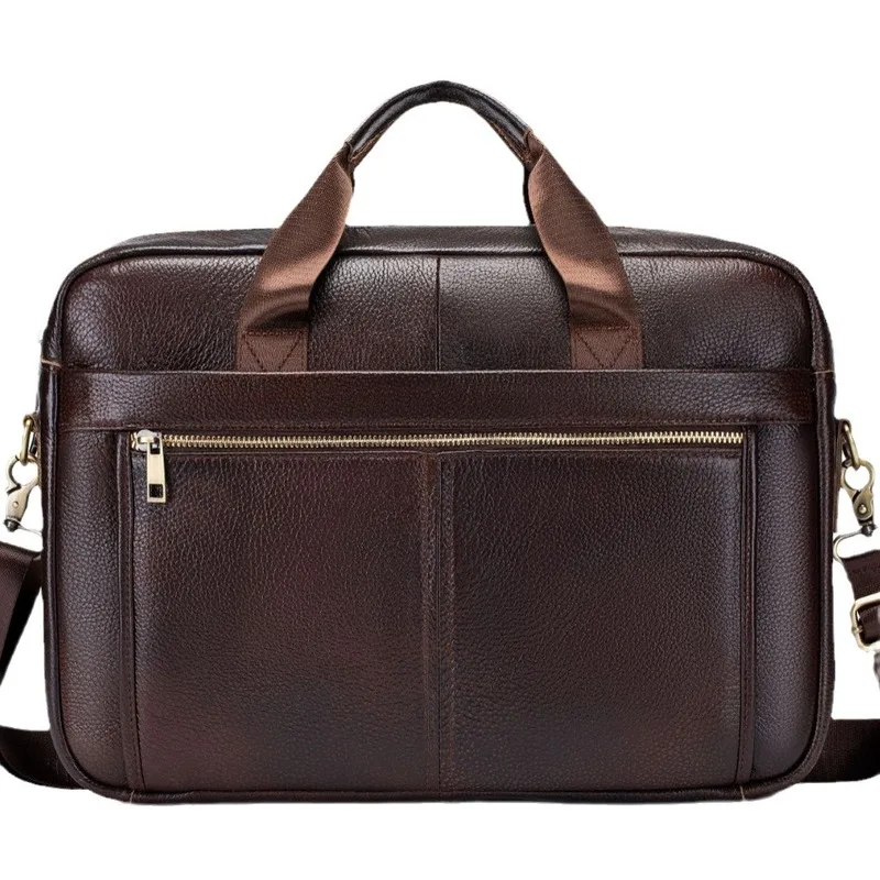 Men's genuine leather handbag for business trips and official documents 15-inch laptop bag Cowhide crossbody bag on the shoulder