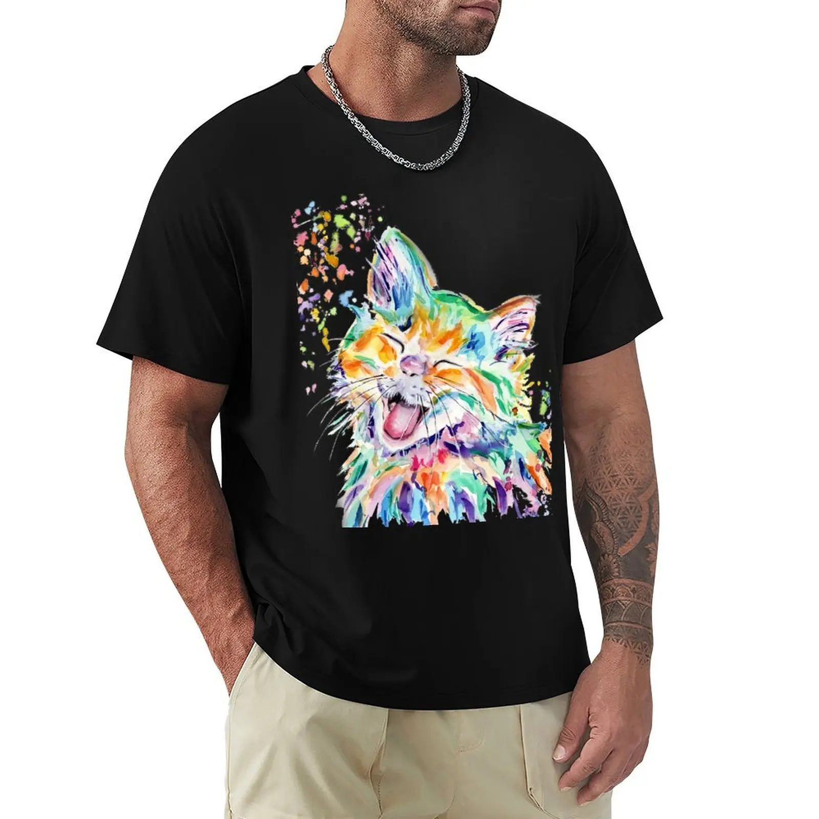 

Watercolour Smiling Kitty T-Shirt plus size tops graphics big and tall t shirts for men