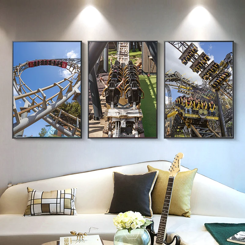 Amusement Park Roller Coaster Canvas Poster Exciting Play Wall Art Pictures for Living Room Store Bedroom Modern Home Decor Gift