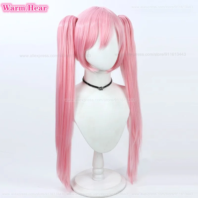 Peluca de Cosplay, pelo resistente al calor, rosa, doble cola de caballo, Anime, gorro, 76cm